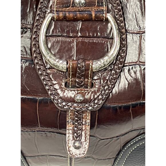 Brighton Croc Embossed Leather Shoulder Tote Bag Brown Black Large Boho Floral - Picture 4 of 15